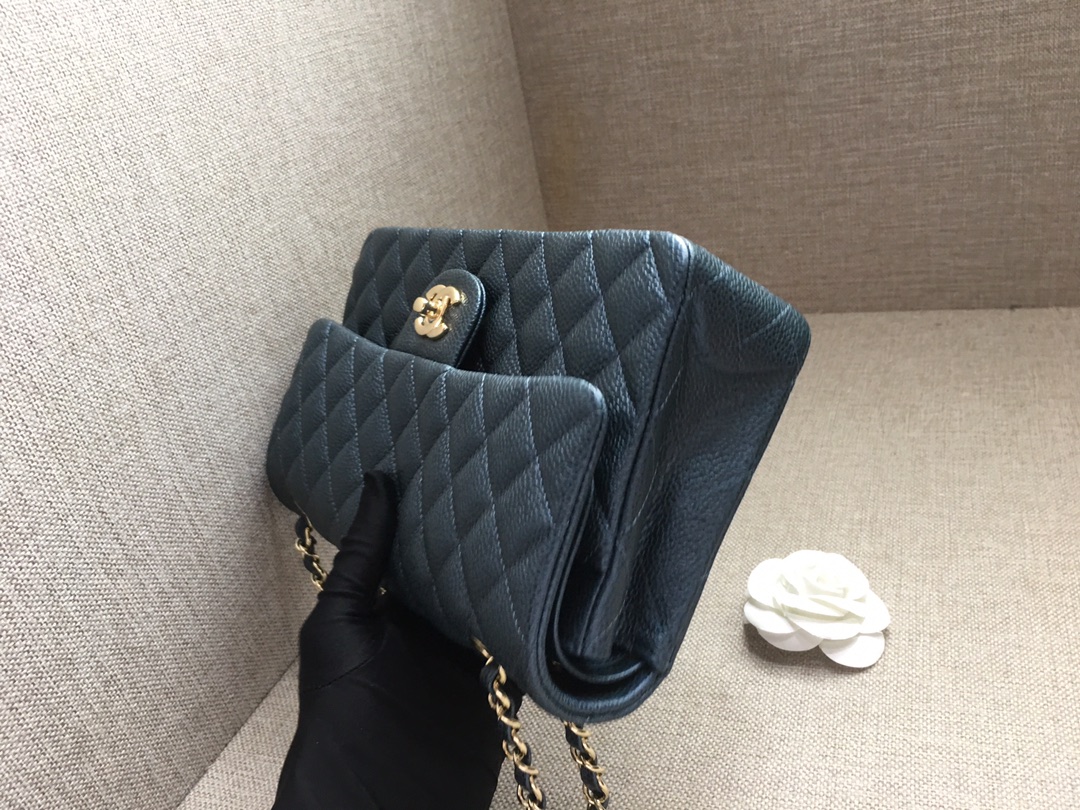 Medium Classic Flap Caviar Bag A01112 Dark Blue/Gold